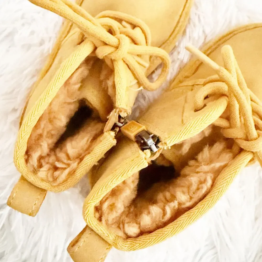 UGG | Neumel Yellow Suede Lace Up Zip Boots Sherpa Lined Kids | Size 11
